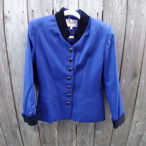 Vintage Amanda Smith Petites Pure Wool 2pc skirt suit royal blue black velvet